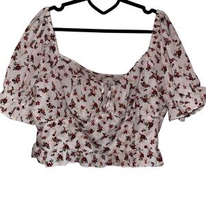 Off the shoulder floral puff sleeve crop top blouse size XL good condition